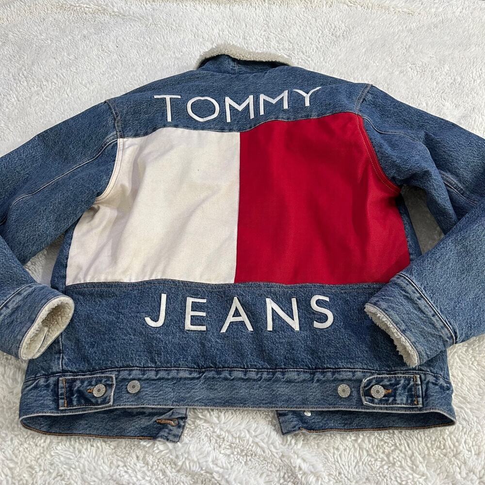 Tommy Jeans ‘Archivr’ Sherpa Denim Jean Jacket Unisex Sz XS Cotton Blend Y2K - Picture 2 of 6